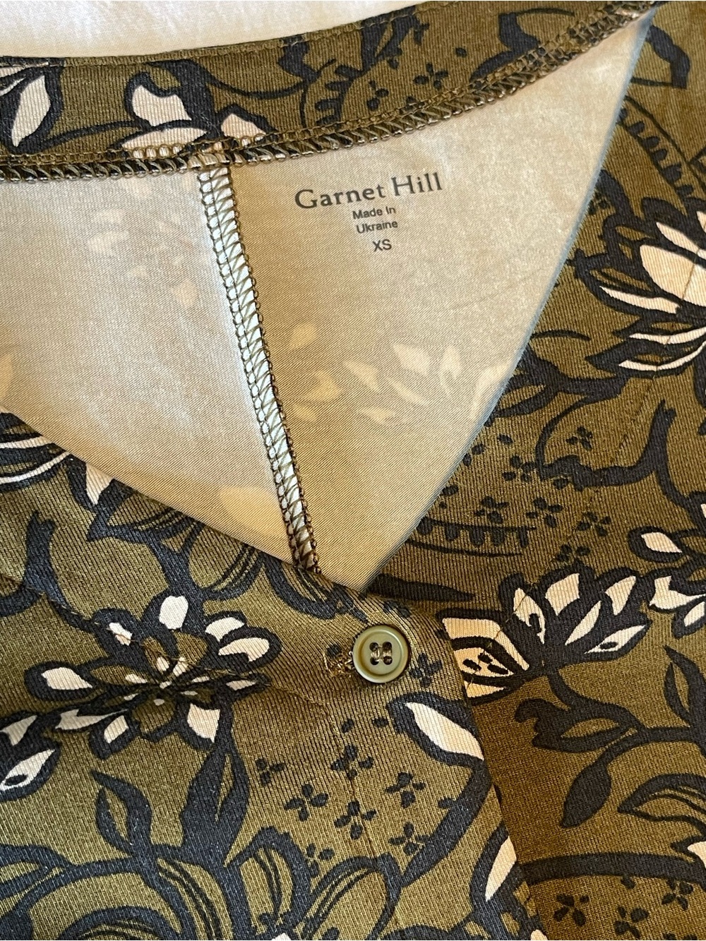 Garnet Hill Olive Green Dark Earthy Floral V-Neck Button Down Long Sleeve Dress - Picture 2 of 8